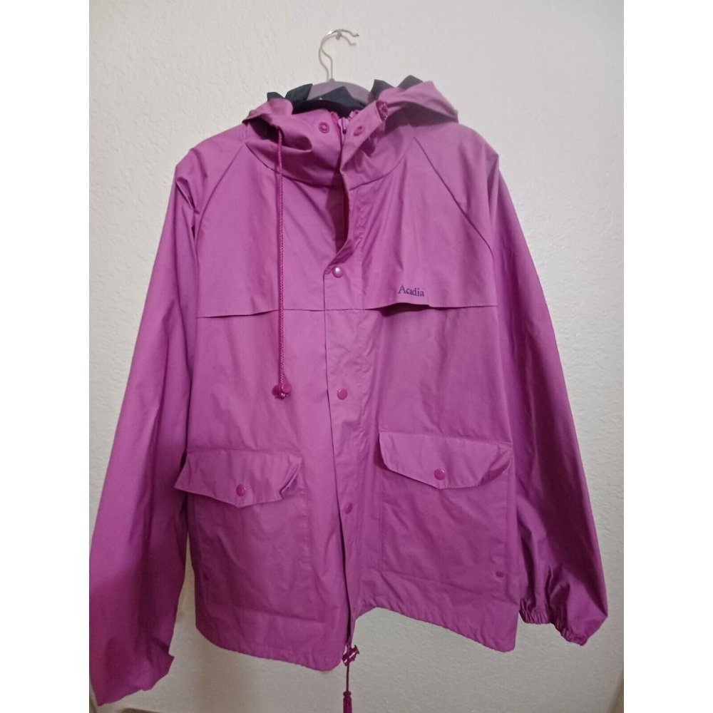 Vintage PINK Acadia Rain Jacket PVC Hooded Raincoat Size L Mountain Hardware